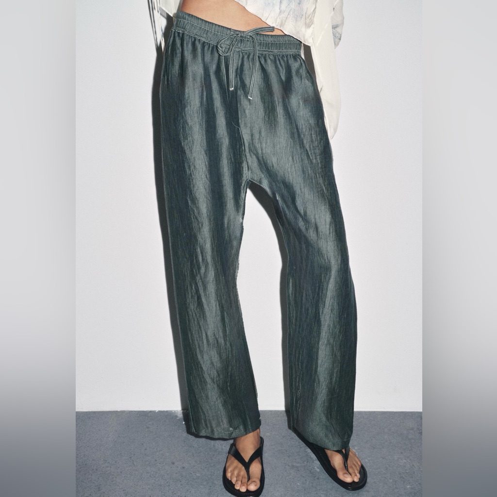 Zara Nwt Chambray Easy Pant